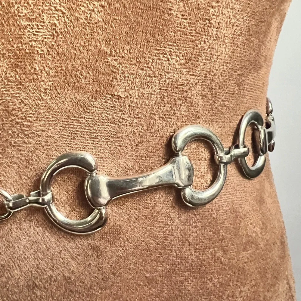 Silver Snaffle Bit Horse Equestrian Chain Belt Adjustable 26-50 Inch Old Money